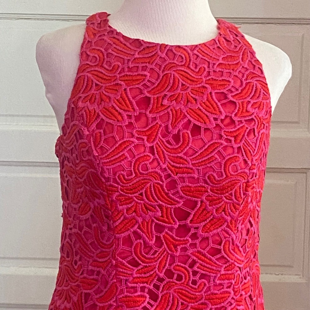 Aidan Mattox dress pinkRed Floral Guipure Lace Sleeveless Keyhole Back fitted‎ - Picture 2 of 9
